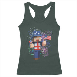 4th of July Gamer Racerback Tank Top Uncle Sam Pixels Gaming Celebrate Independence Day TS02 Dark Forest Green Print Your Wear