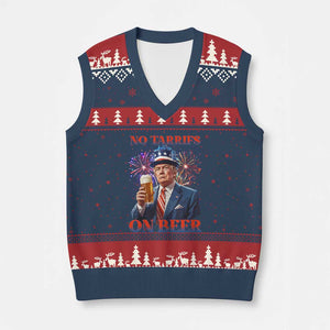 Funny Trump 4th of July V-Neck Knit Sweater Vest No Tariffs On Beer Drinking USA Patriotic 2025 TS02 Navy Red Print Your Wear