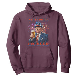 Funny Trump 4th of July Hoodie No Tariffs On Beer Drinking USA Patriotic 2025 TS02 Maroon Print Your Wear