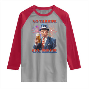 Funny Trump 4th of July Raglan Shirt No Tariffs On Beer Drinking USA Patriotic 2025 TS02 Sport Gray Red Print Your Wear