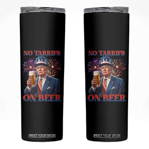 Funny Trump 4th of July Skinny Tumbler No Tariffs On Beer Drinking USA Patriotic 2025 TS02 Black Print Your Wear
