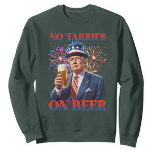 Funny Trump 4th of July Sweatshirt No Tariffs On Beer Drinking USA Patriotic 2025 TS02 Dark Forest Green Print Your Wear