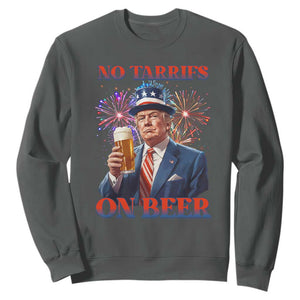 Funny Trump 4th of July Sweatshirt No Tariffs On Beer Drinking USA Patriotic 2025 TS02 Dark Heather Print Your Wear