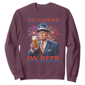 Funny Trump 4th of July Sweatshirt No Tariffs On Beer Drinking USA Patriotic 2025 TS02 Maroon Print Your Wear