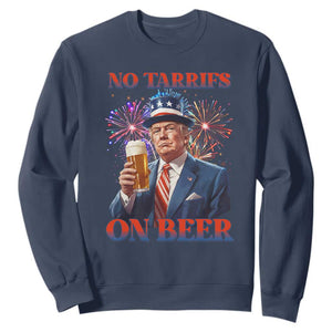 Funny Trump 4th of July Sweatshirt No Tariffs On Beer Drinking USA Patriotic 2025 TS02 Navy Print Your Wear