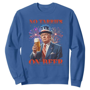 Funny Trump 4th of July Sweatshirt No Tariffs On Beer Drinking USA Patriotic 2025 TS02 Royal Blue Print Your Wear