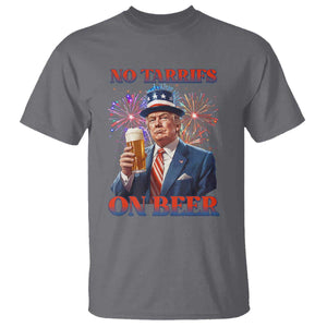 Funny Trump 4th of July T Shirt No Tariffs On Beer Drinking USA Patriotic 2025 TS02 Charcoal Print Your Wear