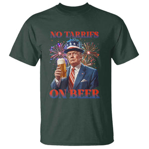 Funny Trump 4th of July T Shirt No Tariffs On Beer Drinking USA Patriotic 2025 TS02 Dark Forest Green Print Your Wear