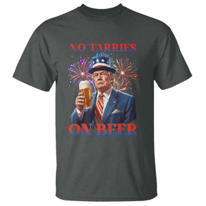 Funny Trump 4th of July T Shirt No Tariffs On Beer Drinking USA Patriotic 2025 TS02 Dark Heather Print Your Wear