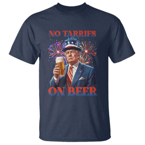 Funny Trump 4th of July T Shirt No Tariffs On Beer Drinking USA Patriotic 2025 TS02 Navy Print Your Wear