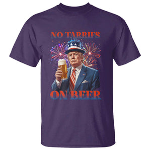 Funny Trump 4th of July T Shirt No Tariffs On Beer Drinking USA Patriotic 2025 TS02 Purple Print Your Wear