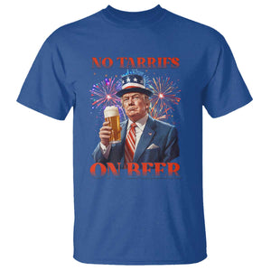 Funny Trump 4th of July T Shirt No Tariffs On Beer Drinking USA Patriotic 2025 TS02 Royal Blue Print Your Wear
