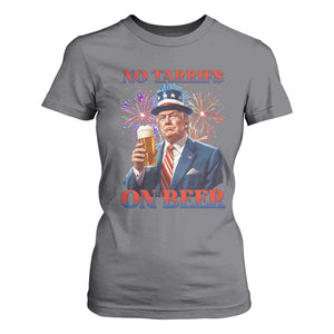 Funny Trump 4th of July T Shirt For Women No Tariffs On Beer Drinking USA Patriotic 2025 TS02 Charcoal Print Your Wear