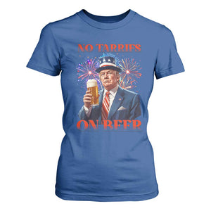 Funny Trump 4th of July T Shirt For Women No Tariffs On Beer Drinking USA Patriotic 2025 TS02 Royal Blue Print Your Wear