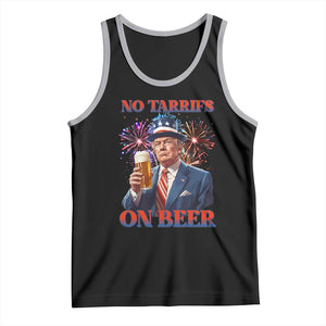 Funny Trump 4th of July Tank Top No Tariffs On Beer Drinking USA Patriotic 2025 TS02 Black Athletic Heather Print Your Wear
