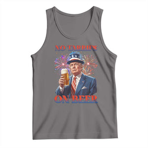 Funny Trump 4th of July Tank Top No Tariffs On Beer Drinking USA Patriotic 2025 TS02 Deep Heather Print Your Wear
