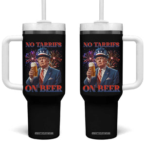 Funny Trump 4th of July Tumbler With Handle No Tariffs On Beer Drinking USA Patriotic 2025 TS02 One Size: 40 oz Black Print Your Wear