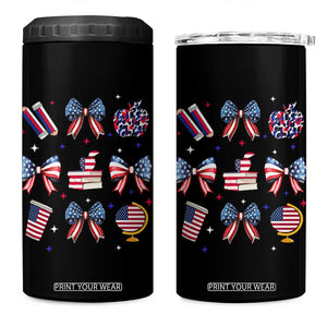 4th of July Teacher Student 4 in 1 Can Cooler Tumbler Patriotic Teaching Learning Retro Coquette TS02 One Size: 16 oz Black Print Your Wear