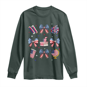 4th of July Teacher Student Long Sleeve Shirt Patriotic Teaching Learning Retro Coquette TS02 Dark Forest Green Print Your Wear