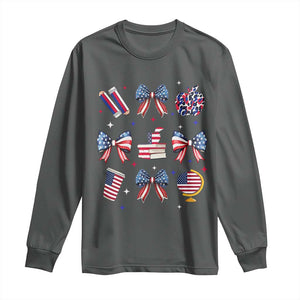4th of July Teacher Student Long Sleeve Shirt Patriotic Teaching Learning Retro Coquette TS02 Dark Heather Print Your Wear
