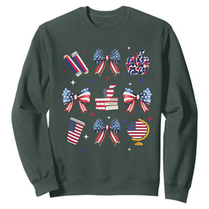 4th of July Teacher Student Sweatshirt Patriotic Teaching Learning Retro Coquette TS02 Dark Forest Green Print Your Wear