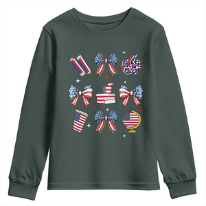 4th of July Teacher Student Youth Sweatshirt Patriotic Teaching Learning Retro Coquette TS02 Dark Forest Green Print Your Wear