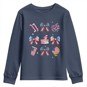 4th of July Teacher Student Youth Sweatshirt Patriotic Teaching Learning Retro Coquette TS02 Navy Print Your Wear