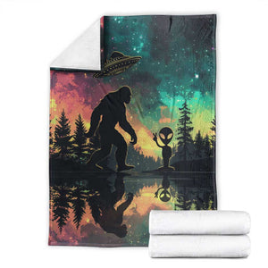 Bigfoot and Alien Throw Blanket UFO Themed
