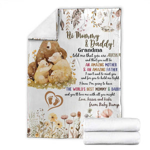 Cute Bear Family Baby Bump Love Message Throw Blanket Hi Mommy & Daddy Baby Announcement New Parents TS02 White Print Your Wear