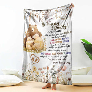 Cute Bear Family Baby Bump Love Message Throw Blanket Hi Mommy & Daddy Baby Announcement New Parents TS02 Print Your Wear
