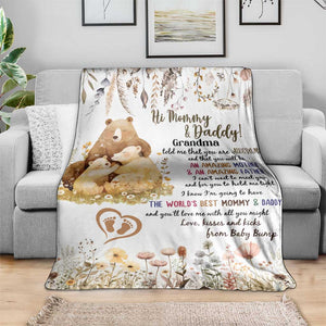 Cute Bear Family Baby Bump Love Message Throw Blanket Hi Mommy & Daddy Baby Announcement New Parents TS02 Print Your Wear