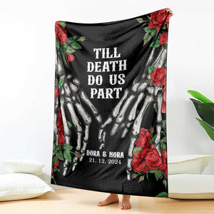 Personalized Roses Skeleton Couple Throw Blanket Custome Name and Date Till Death Do Us Apart TS02 Print Your Wear