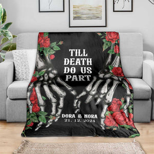 Personalized Roses Skeleton Couple Throw Blanket Custome Name and Date Till Death Do Us Apart TS02 Print Your Wear