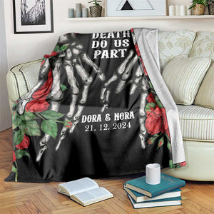 Personalized Roses Skeleton Couple Throw Blanket Custome Name and Date Till Death Do Us Apart TS02 Print Your Wear