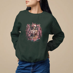 Floral Gothic Skeleton Sweatshirt Floral Gothic Skeleton Goblincore Karma Fairy Roses Skull Floral Skeleton In My Next Life I Want To Be The Karma Fairy Funny Quote TS02 Dark Forest Green Printyourwear