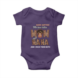 Black Afro Women Mother's Day Baby Onesie God Gifted Me Two Titles Mom And Nana I Rock Them Both TS02 Purple Print Your Wear