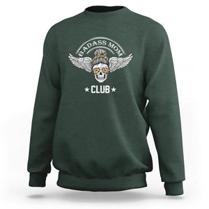 Funny Skull Messy Bun Sweatshirt Badass Mom Club Cool Mother's Day Gag Gifts TS02 Dark Forest Green Printyourwear