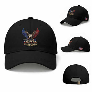 250 Years USA Majestic Bald Eagle Baseball Cap American Flag Wings Patriotic Semiquincentennial 250th Anniversary TS02 Baseball Cap Universal Fit Black Print Your Wear
