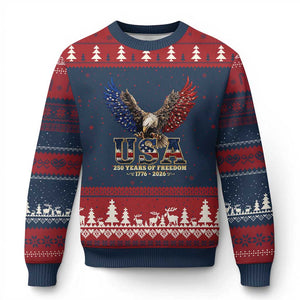 250 Years USA Majestic Bald Eagle Ugly Christmas Sweater American Flag Wings Patriotic Semiquincentennial 250th Anniversary TS02 Navy Red Print Your Wear