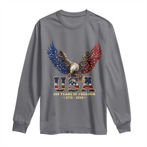 250 Years USA Majestic Bald Eagle Long Sleeve Shirt American Flag Wings Patriotic Semiquincentennial 250th Anniversary TS02 Charcoal Print Your Wear