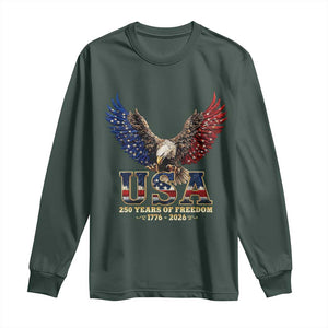 250 Years USA Majestic Bald Eagle Long Sleeve Shirt American Flag Wings Patriotic Semiquincentennial 250th Anniversary TS02 Dark Forest Green Print Your Wear