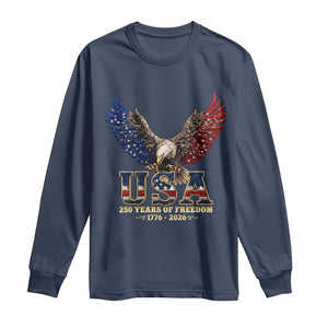 250 Years USA Majestic Bald Eagle Long Sleeve Shirt American Flag Wings Patriotic Semiquincentennial 250th Anniversary TS02 Navy Print Your Wear