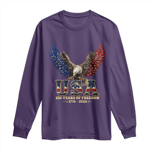 250 Years USA Majestic Bald Eagle Long Sleeve Shirt American Flag Wings Patriotic Semiquincentennial 250th Anniversary TS02 Purple Print Your Wear