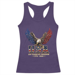 250 Years USA Majestic Bald Eagle Racerback Tank Top American Flag Wings Patriotic Semiquincentennial 250th Anniversary TS02 Purple Print Your Wear