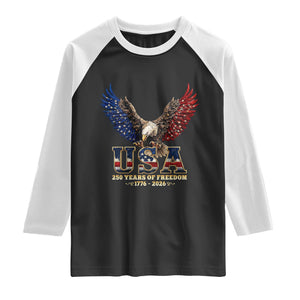 250 Years USA Majestic Bald Eagle Raglan Shirt American Flag Wings Patriotic Semiquincentennial 250th Anniversary TS02 Black White Print Your Wear