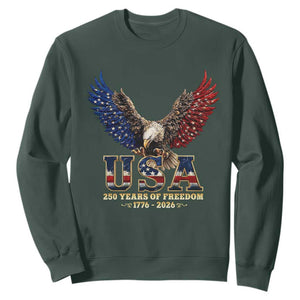250 Years USA Majestic Bald Eagle Sweatshirt American Flag Wings Patriotic Semiquincentennial 250th Anniversary TS02 Dark Forest Green Print Your Wear