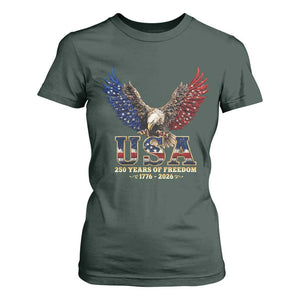 250 Years USA Majestic Bald Eagle T Shirt For Women American Flag Wings Patriotic Semiquincentennial 250th Anniversary TS02 Dark Forest Green Print Your Wear