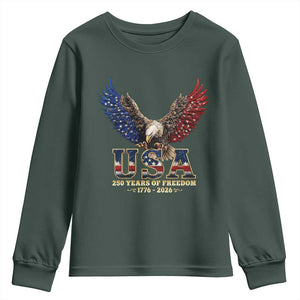 250 Years USA Majestic Bald Eagle Youth Sweatshirt American Flag Wings Patriotic Semiquincentennial 250th Anniversary TS02 Dark Forest Green Print Your Wear