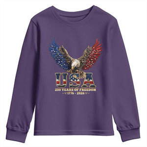 250 Years USA Majestic Bald Eagle Youth Sweatshirt American Flag Wings Patriotic Semiquincentennial 250th Anniversary TS02 Purple Print Your Wear