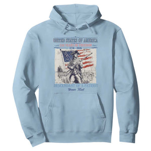 Custom Name Descendant of a Patriot USA 250 Years of Freedom Personalized Hoodie 1776-2026 Revolutionary War Heritage TS02 Light Blue Print Your Wear